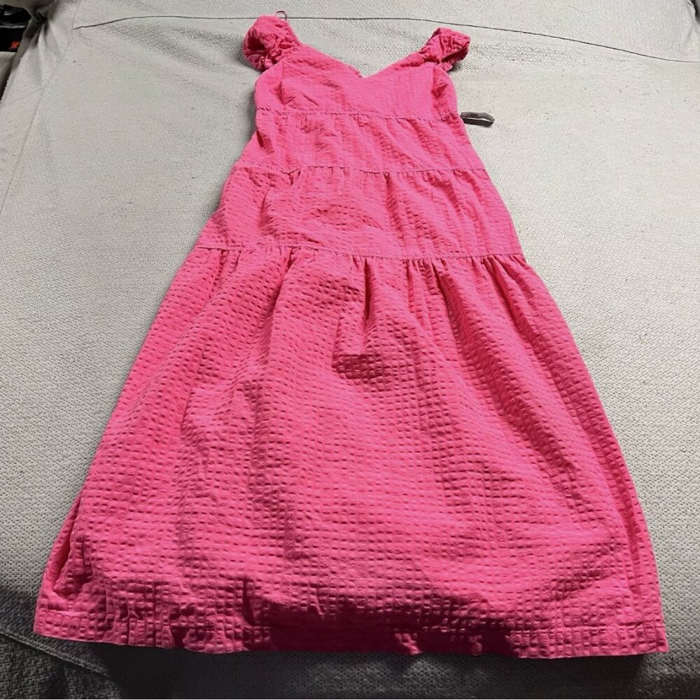 Old Navy Women’s Pink V Neck Gauze Bow Tie Back Tiered MIDI Dress Medium
